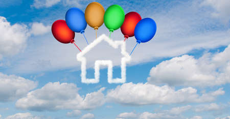 House in the sky made of clouds - 3d renderingの写真素材