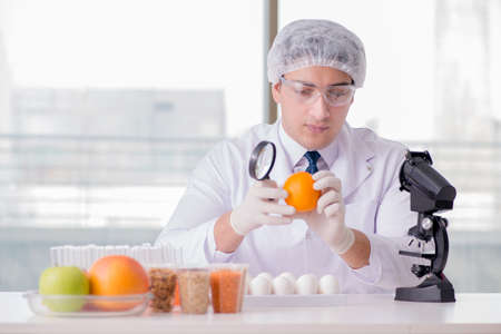 Nutrition expert testing food products in labの写真素材