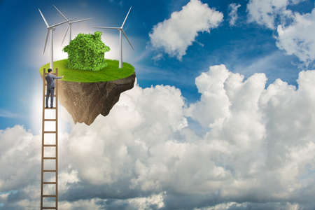 Man escaping to green environmentの写真素材