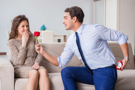 Romantic concept with man making marriage proposalの写真素材