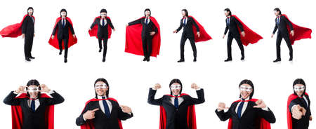 Man in red cover isolated on whiteの写真素材