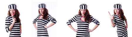 Convict criminal in striped uniformの写真素材