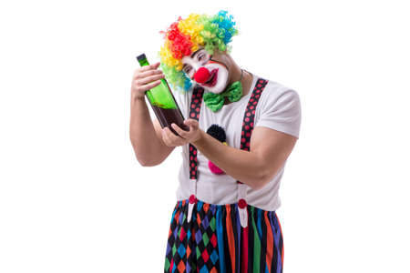 Funny clown with a bottle isolated on white backgroundの写真素材