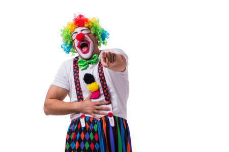 Funny clown acting silly isolated on white backgroundの写真素材