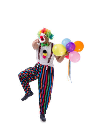 Funny clown with balloons isolated on white backgroundの写真素材