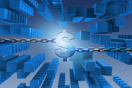 Concept of blockchain in modern business - 3d renderingの写真素材