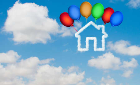 House in the sky made of clouds - 3d renderingの写真素材