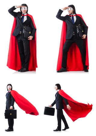 Man in red cover isolated on whiteの写真素材