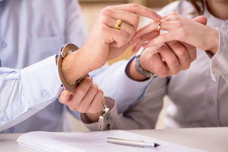 Young family in marriage divorce conceptの写真素材