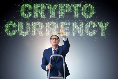 Businessman in blockchain cryptocurrency concept