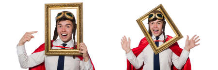 Funny hero isolated on the whiteの写真素材