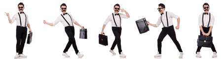 Young man with briefcase isolated on whiteの写真素材