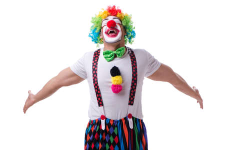 Funny clown acting silly isolated on white backgroundの写真素材