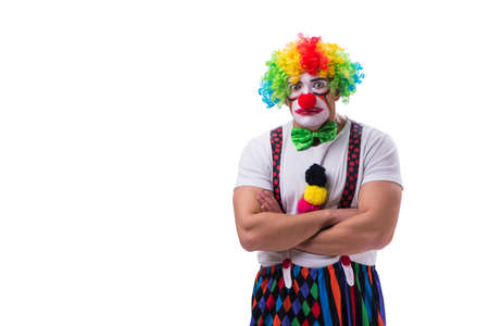 Funny clown acting silly isolated on white backgroundの写真素材