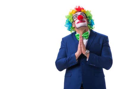 Funny clown businessman isolated on white backgroundの写真素材