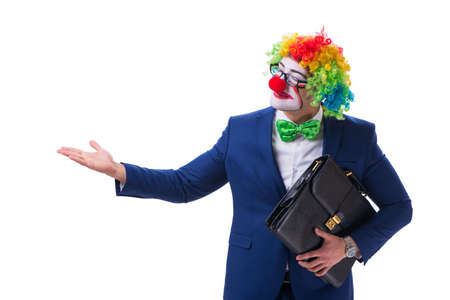 Funny clown businessman isolated on white backgroundの写真素材