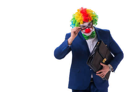 Funny clown businessman isolated on white backgroundの写真素材