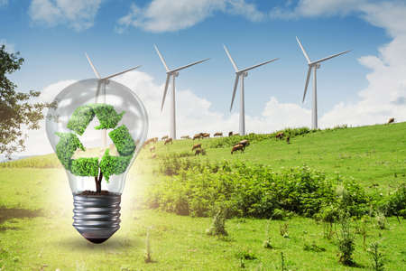 Alternative energy concept with windmillsの写真素材