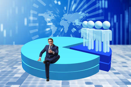 Businessman sitting on pie chart in business conceptの写真素材