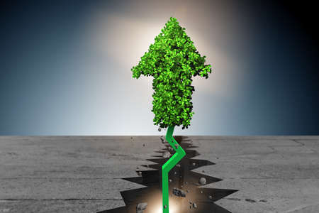 Green arrow pointing upwards - 3d renderingの写真素材