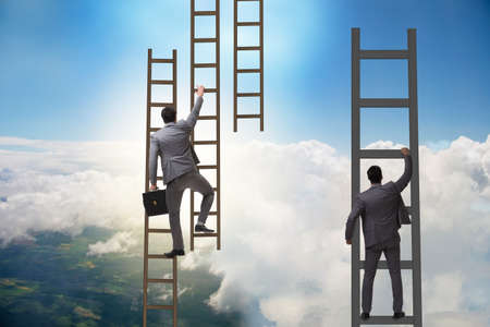 Businessman climbing career ladder in business concept