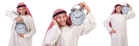 Arab man in time concept on whiteの写真素材