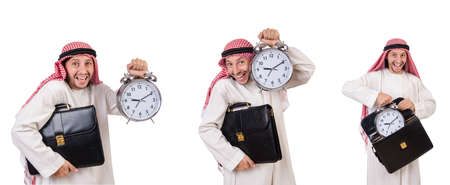 Arab man in time concept on whiteの写真素材