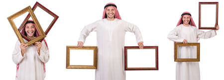Arab with picture frame on white