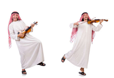 Arab man playing violing on whiteの写真素材