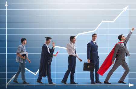 Business concept with man progressing through stagesの写真素材