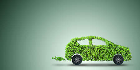 Electric car concept in green environment concept - 3d renderingの写真素材