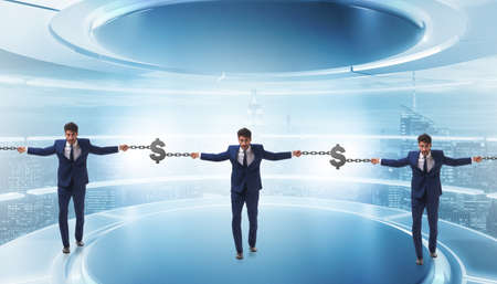 Blockchain concept with businessmen holding handsの写真素材