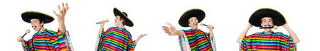 Funny young mexican sings isolated on whiteの写真素材