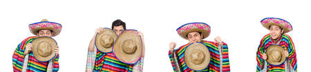 Funny mexican wearing poncho isolated on whiteの写真素材