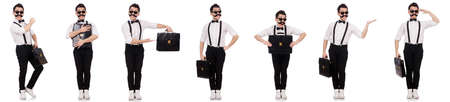Young man with briefcase isolated on white