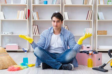 Man doing cleaning at homeの写真素材