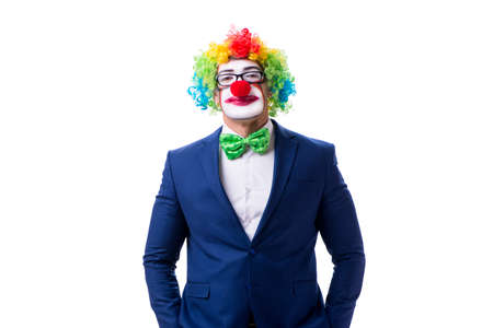 Funny clown businessman isolated on white backgroundの写真素材