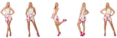 Woman in fashion looks isolated on whiteの写真素材