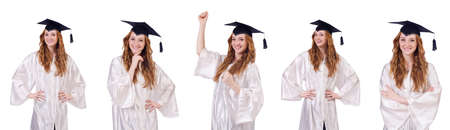 Woman student isolated on whiteの写真素材