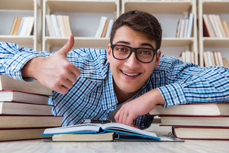Young student studying with booksの写真素材