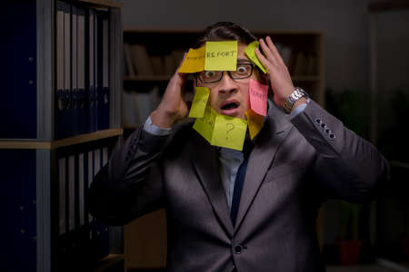 Businessman struggling with conflicting priorities during long h