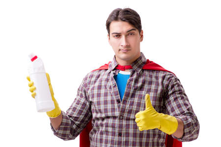 Super hero cleaner isolated on whiteの写真素材