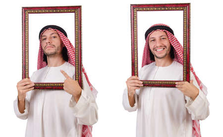 Arab with picture frame on whiteの写真素材