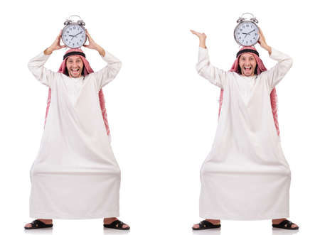 Arab man in time concept on whiteの写真素材