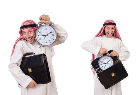 Arab man in time concept on whiteの写真素材