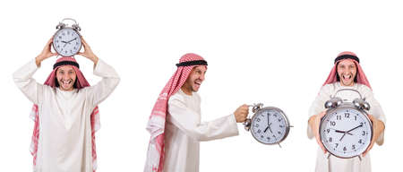 Arab man in time concept on whiteの写真素材
