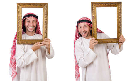 Arab with picture frame on whiteの写真素材