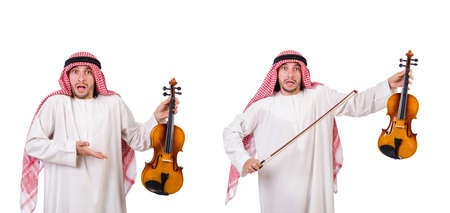 Arab man playing violing on whiteの写真素材