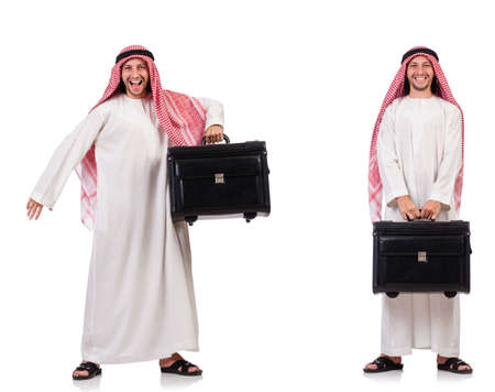 Arab man with luggage on whiteの写真素材