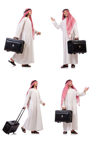 Arab man with luggage on whiteの写真素材